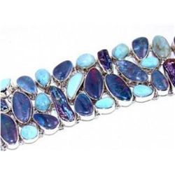 Biwa Pearl, Fire Opal and Larimar Bracelet