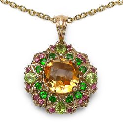 5.27ctw Genuine Multigemstone 14K Yellow Gold Plated .925 Sterling Silver Silver Pendant