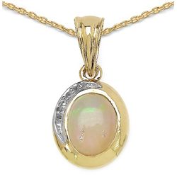 1.13ctw Genuine Ethiopian Opal & White Topaz 14K Yellow Gold Plated .925 Sterling Silver Silver Pend