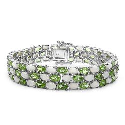 21.77ctw Genuine Peridot & Opal .925 Sterling Silver Bracelet