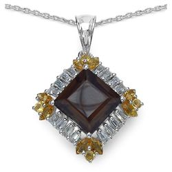6.35ctw Genuine Smoky Topaz, Citrine & White Topaz .925 Sterling Silver Pendant