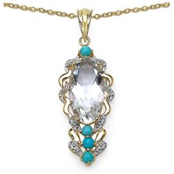 6.63ctw Genuine Crystal Quartz & Turquoise 14K Yellow Gold Plated .925 Sterling Silver Silver Pendan