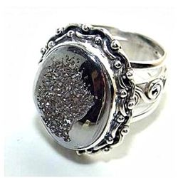 Silver and Coated Drusy Ring