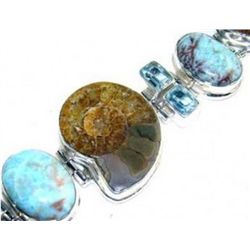 Ammonite, Blue Topaz and Larimar Bracelet