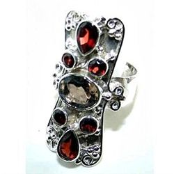 Silver and Smokey Quartz & Garnet Ring