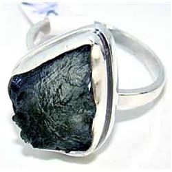 Silver and Moldavite Ring