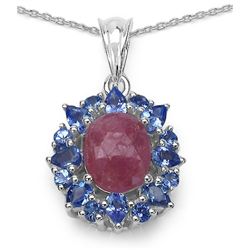 4.53ctw Genuine Pink Sapphire & Tanzanite .925 Sterling Silver Pendant