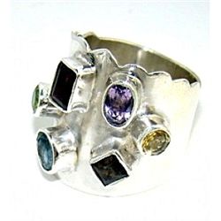 Silver and Mixed Stones Ring