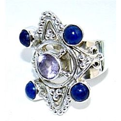 Silver and Lapis & Amethyst Ring