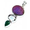 Image 1 : Titanium Drusy, Green Amethyst & Ruby Pendant