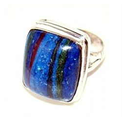 Silver and Rainbow Calsilica Ring