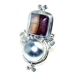 Silver and Botswana Agate & Pearl Ring