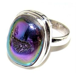 Silver and Coated Drusy Ring