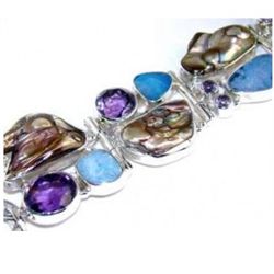 Biwa Pearl, Fire Opal and Amethyst  Bracelet