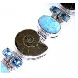 Ammonite, Blue Topaz and Larimar Bracelet