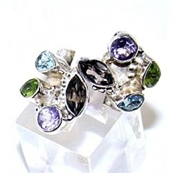 Silver and Mixed Stones Ring