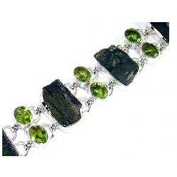 Moldavite and Peridot Bracelet