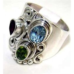 Silver and Mixed Stones Ring