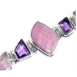 Pink Opal, Rose Quartz and Amethyst Bracelet