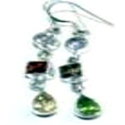 Blue Topaz, Smokey Quartz & Peridot Earrings