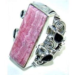 Silver and Rhodochrosite & Garnet Ring