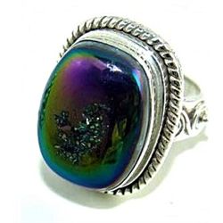 Silver and Coated Drusy Ring