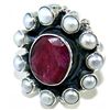 Image 1 : Silver and Ruby & Pearl Ring