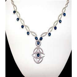 14K GOLD DIAMOND AND BLUE SAPPHIRE NECKLACE