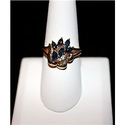 14K GOLD DIAMOND AND BLUE SAPPHIRE RING