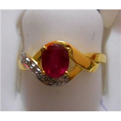 Ring of Diamond 0.06 Ctw,Ruby 0.75 Ctw in 2.43g 14kt Yellow Gold