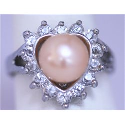 PEACH PEARL AND CZ RING