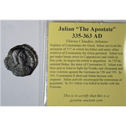 ANCIENT ROMAN COIN ATTRIBUTED TO THE RULE OF JULIAN "THE APOSTATE, CIRCA 335-363