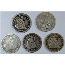 5 coin lot Seated Liberty quarters full Liberty FINE  est $140-$150