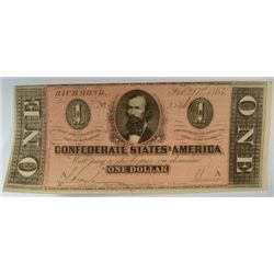 1864 $1.00 CONFEDERATE STATES OF AMERICA NOTE