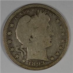 1893-S BARBER QUARTER GOOD+