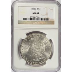 1888 MORGAN DOLLAR NGC MS62 NICE TONED