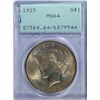 Image 1 : 1923 PEACE DOLLAR PCGS MS 64 "RATTLER"