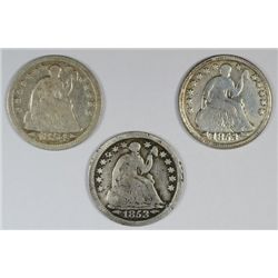 1853 VG (DAMAGED), 1853-O VG (DAMAGED), & 1854 SEATED HALF DIME