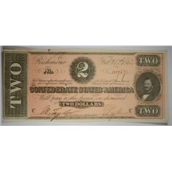 1864 $2.00 CONFEDERATE STATES OF AMERICA NOTE