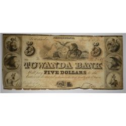 1841 $5.00 TOWAND BANK PA NOTE