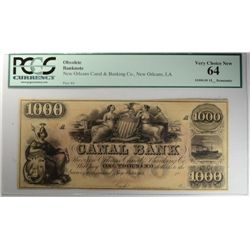 18-- $1000 CANAL BANK NEW ORLEANS, LA PCGS 64