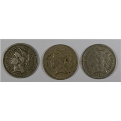 1868 VG, 1869 FINE & 1881 FINE THREE CENT NICKELS