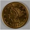 Image 1 : 1896 2 1/2 LIBERTY GOLD, SCARCE, MS62+, MINTAGE ONLY 19,202