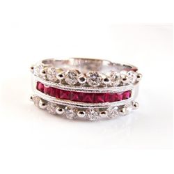 Anniversary Diamond Ruby Ring 1.74Ct 18k W/G