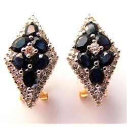 Diamond&Blue Sapphire Earrings 3.69Ct 14k Y/g