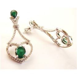 Emarald-Diamond Earrings Dangle 6.93Ct 14k W/g