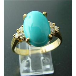 Turquoise Ring 3.39Ct & W/ Sapphire .18Ct 14k Y/G