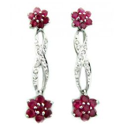 Ruby Earrings: 2.18 Ct & Diamond: .14Ct 14k W/g