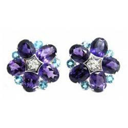 Amethyst  Earrings11.33 CT & Diamond .04Ct 14k W/g