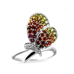 Multi Color Sapphire Butterfly Ring .90 Ct